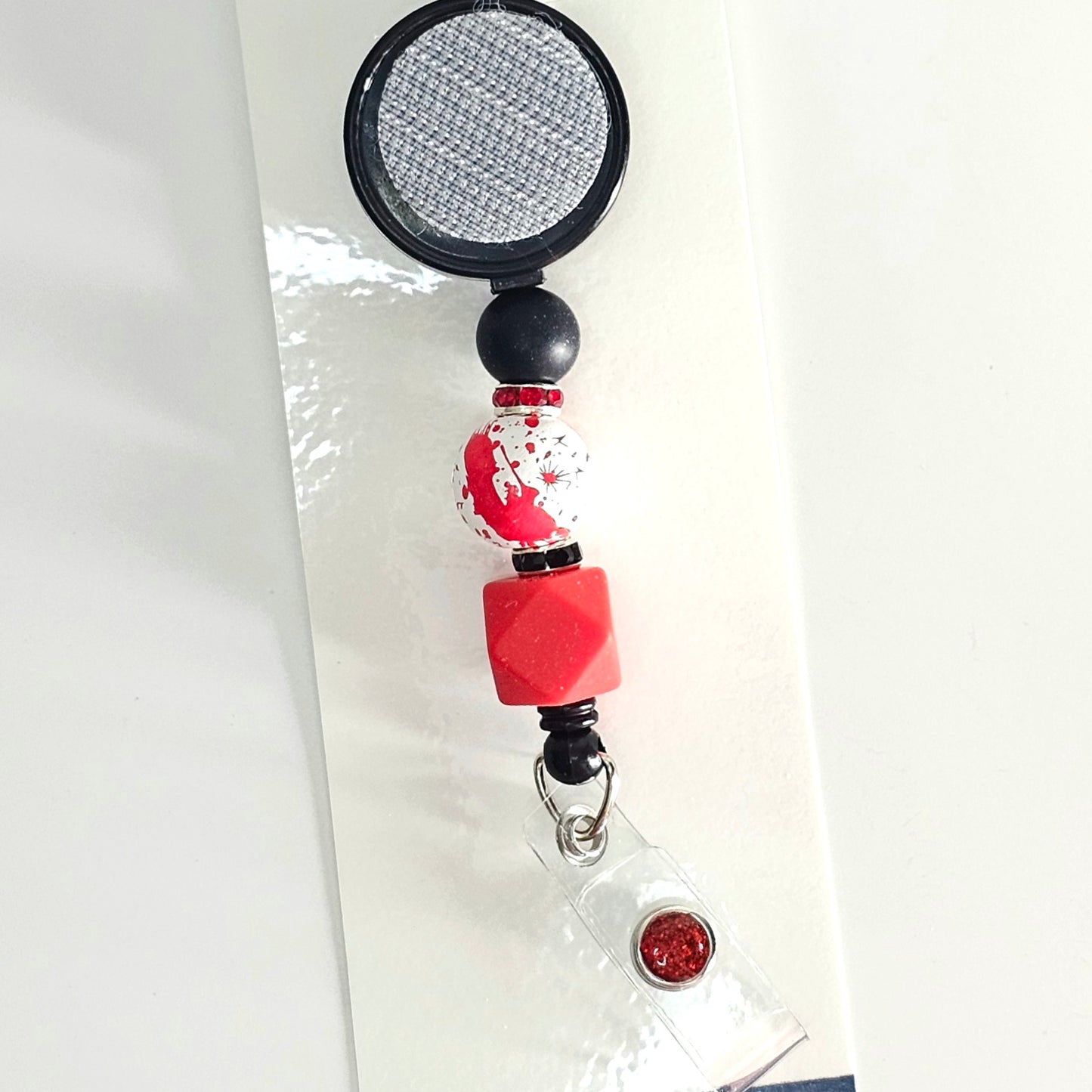 Bloody Brilliant Beaded Badge Reel  - Horror Insipred Interchangeable Badge Reel Clip -  Cute ID Holder For Work