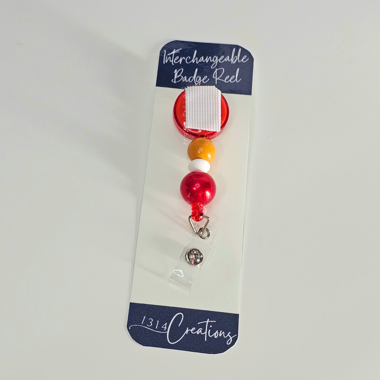 Cheerful Chic Beaded Badge Reel  - Yellow And Red Interchangeable Badge Reel Clip -  Cute ID Holder For Work