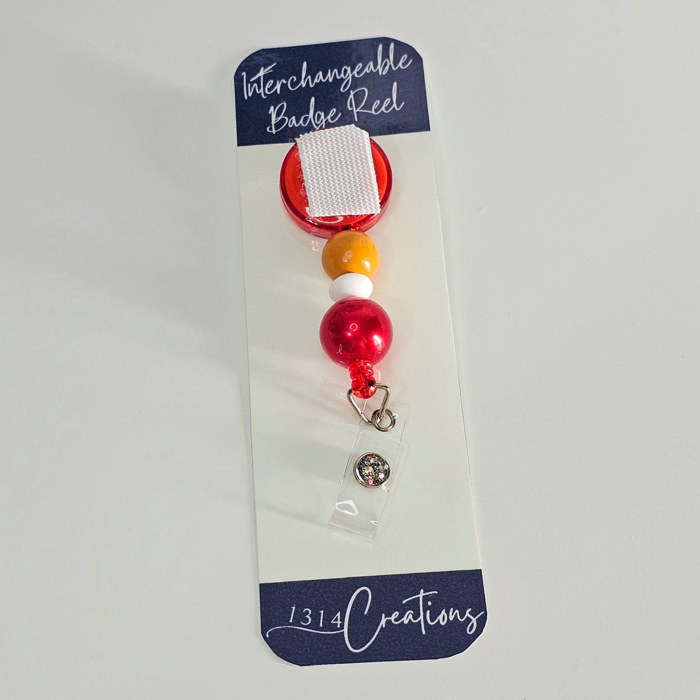 Cheerful Chic Beaded Badge Reel  - Yellow And Red Interchangeable Badge Reel Clip -  Cute ID Holder For Work