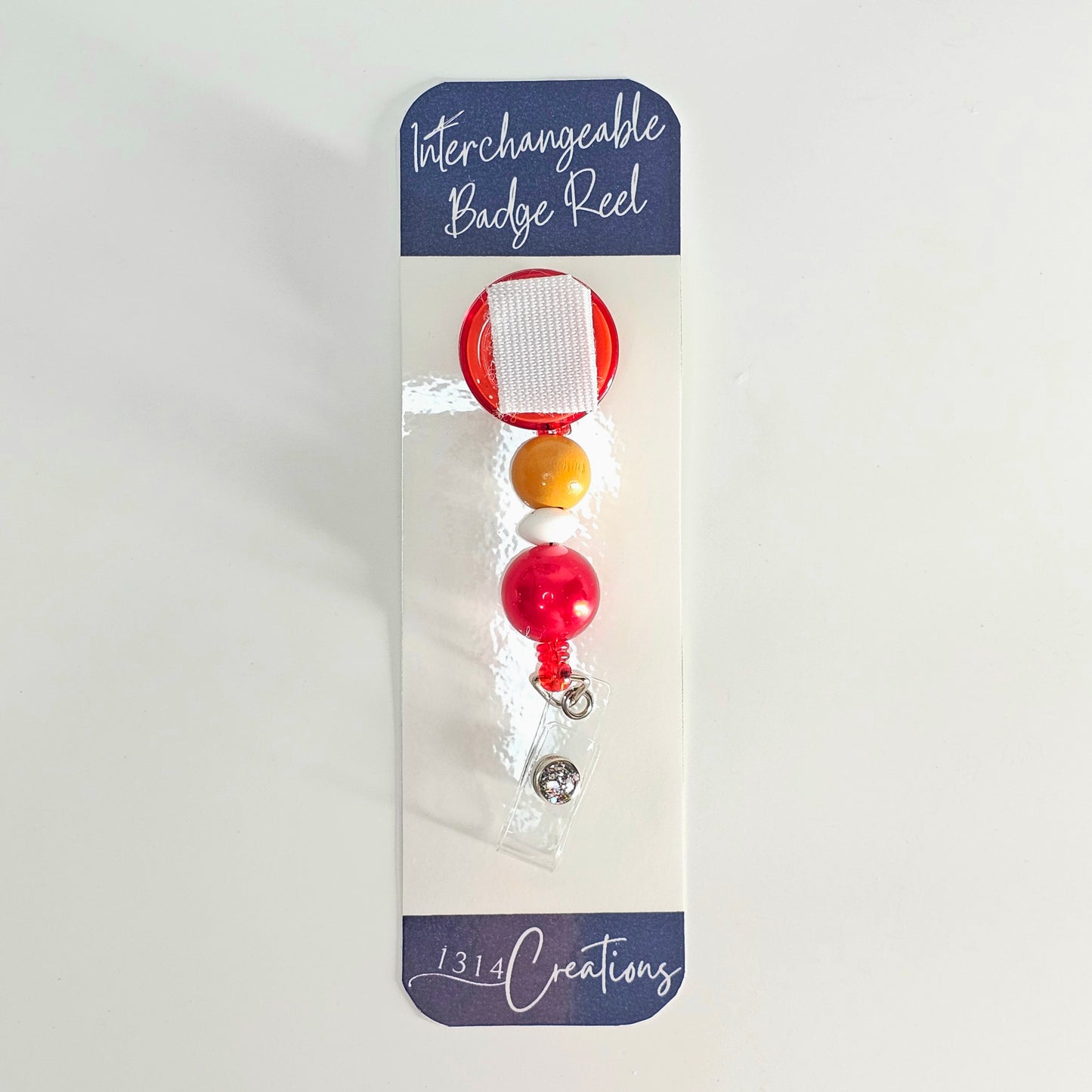 Cheerful Chic Beaded Badge Reel  - Yellow And Red Interchangeable Badge Reel Clip -  Cute ID Holder For Work