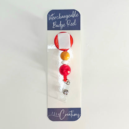 Cheerful Chic Beaded Badge Reel  - Yellow And Red Interchangeable Badge Reel Clip -  Cute ID Holder For Work