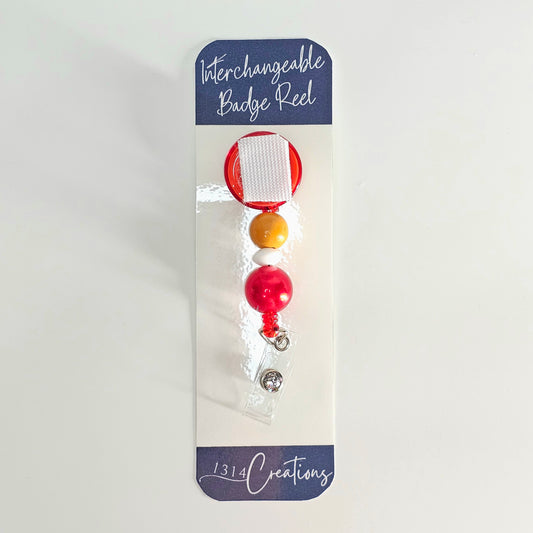 Cheerful Chic Beaded Badge Reel  - Yellow And Red Interchangeable Badge Reel Clip -  Cute ID Holder For Work