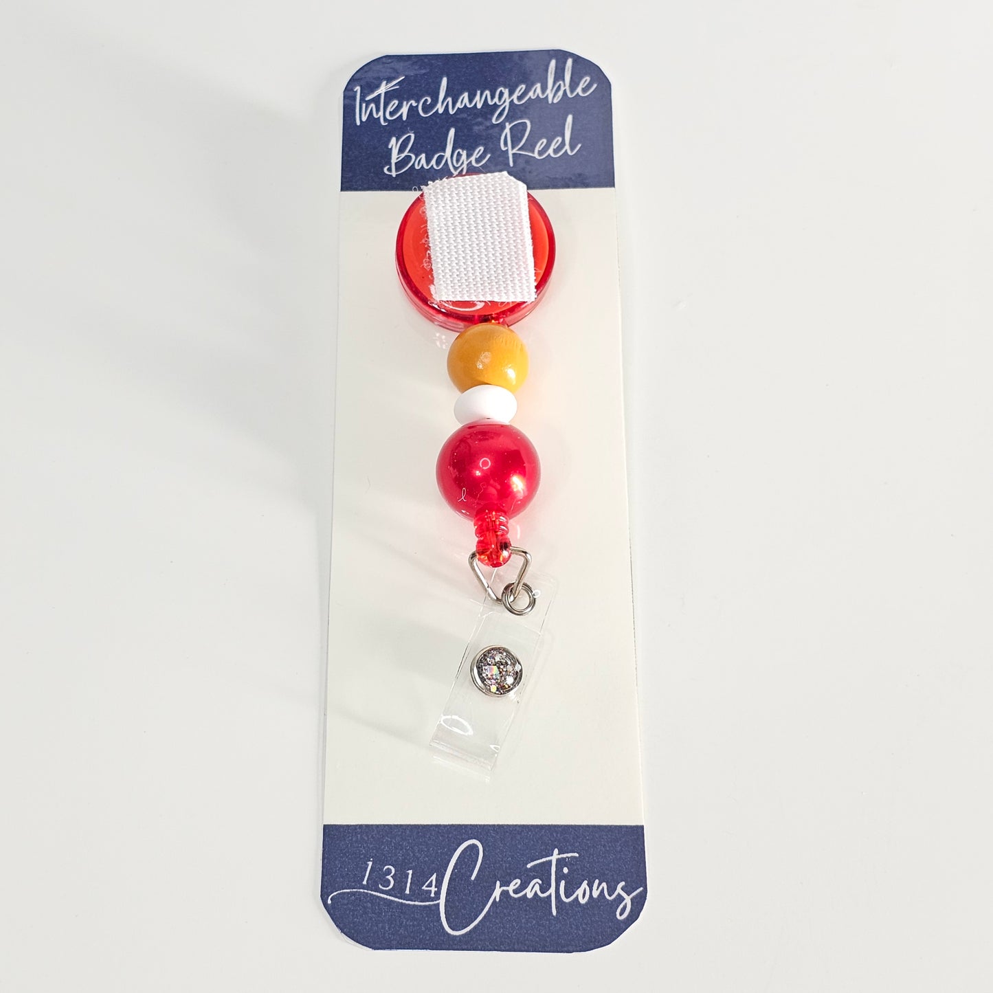 Cheerful Chic Beaded Badge Reel  - Yellow And Red Interchangeable Badge Reel Clip -  Cute ID Holder For Work