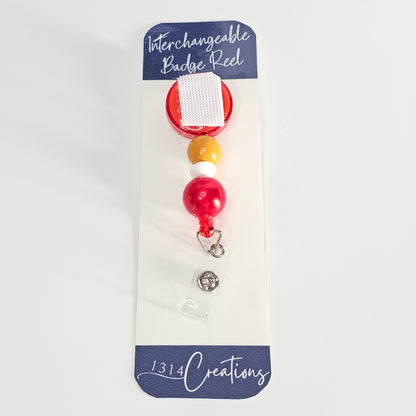 Cheerful Chic Beaded Badge Reel  - Yellow And Red Interchangeable Badge Reel Clip -  Cute ID Holder For Work