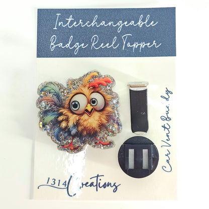 Chicken Badge Reel Topper /  Cute Car Vent Clip / Interchangeable ID Holder For Work