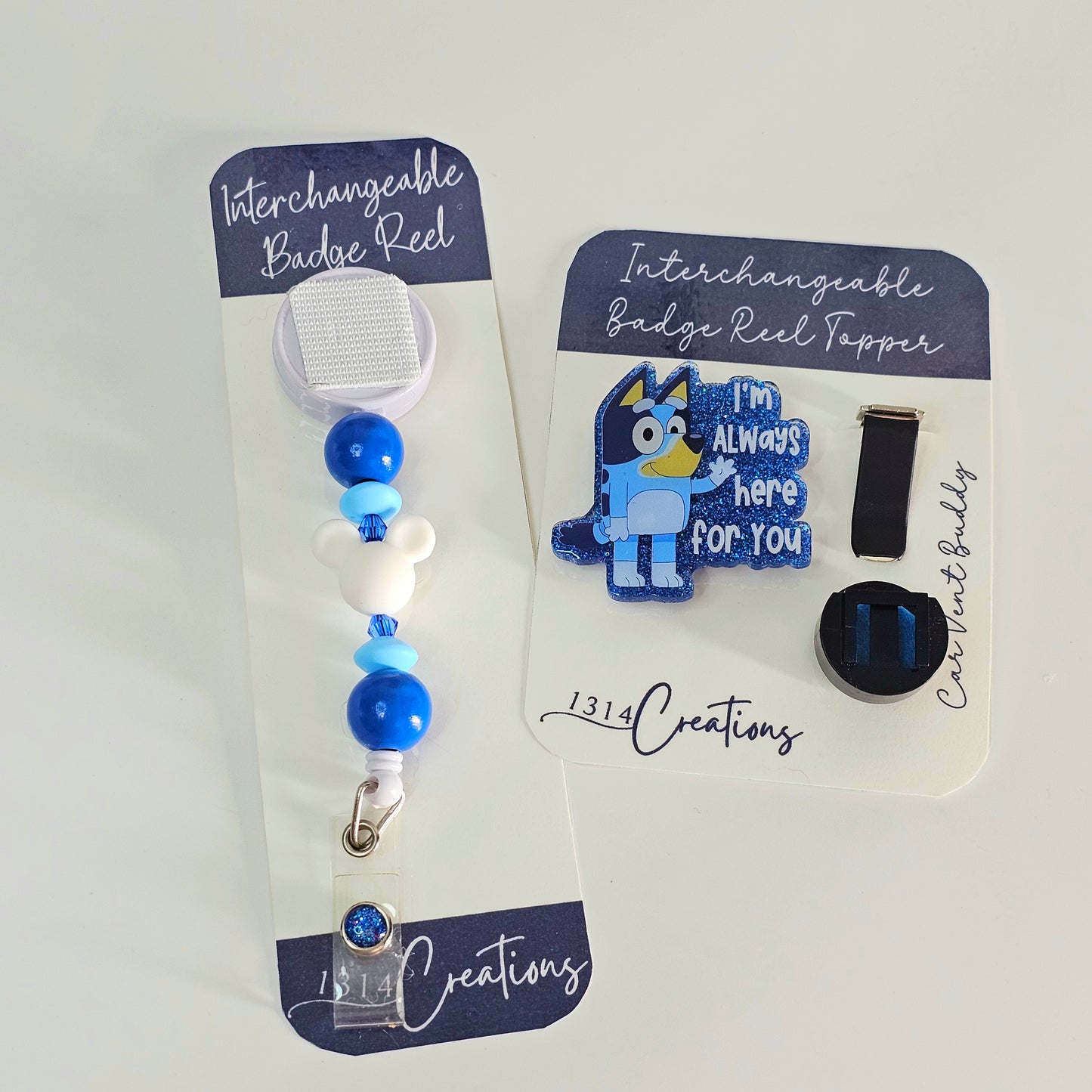 Bubbly Blue Mouse Badge Reel  - Interchangeable Beaded Badge Reel Clip -  Cute ID Holder For Work