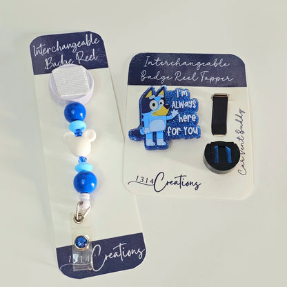 Bubbly Blue Mouse Badge Reel  - Interchangeable Beaded Badge Reel Clip -  Cute ID Holder For Work