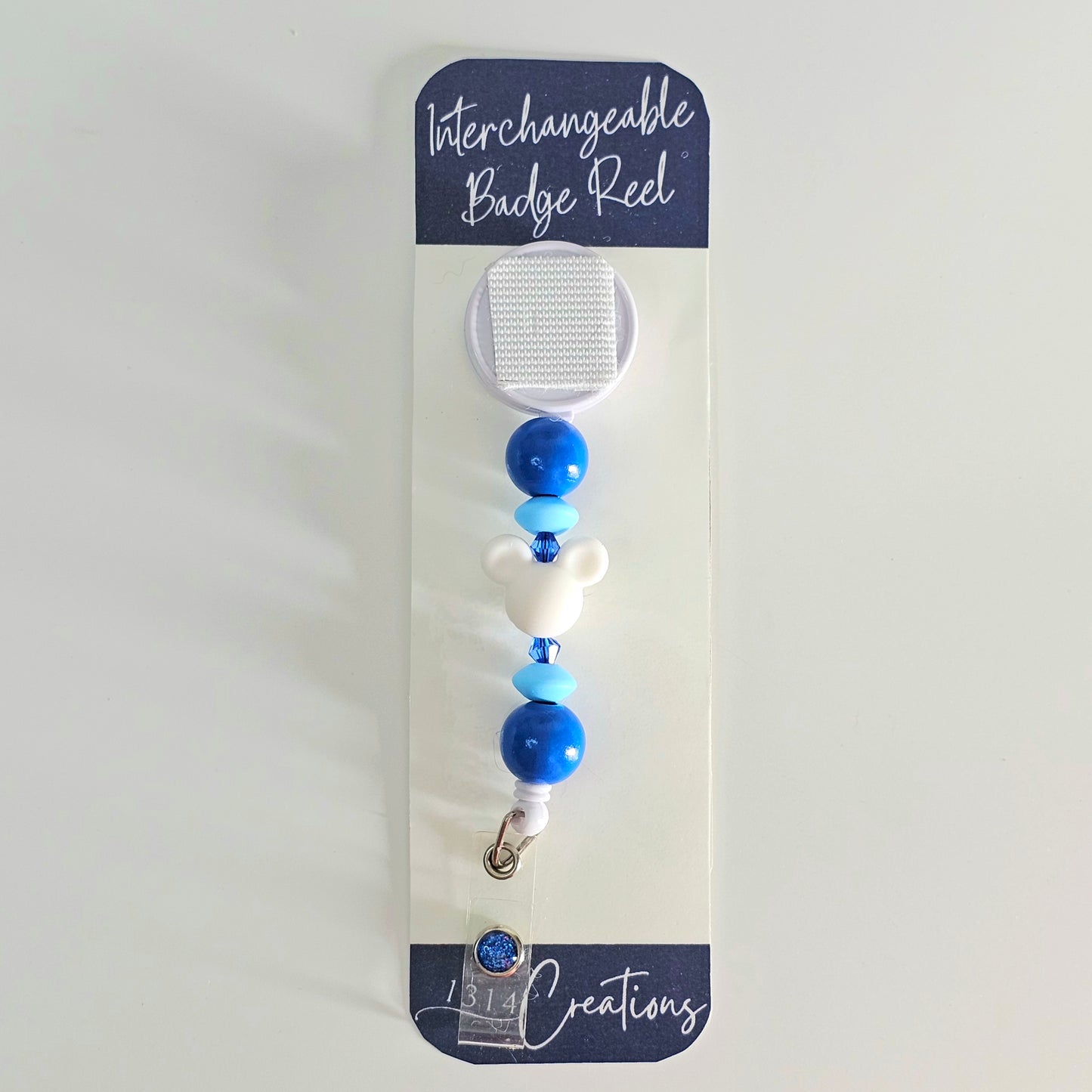 Bubbly Blue Mouse Badge Reel  - Interchangeable Beaded Badge Reel Clip -  Cute ID Holder For Work