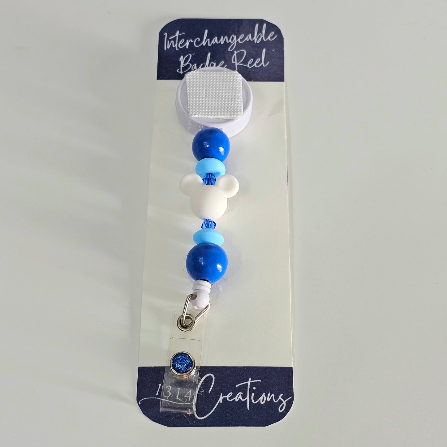 Bubbly Blue Mouse Badge Reel  - Interchangeable Beaded Badge Reel Clip -  Cute ID Holder For Work