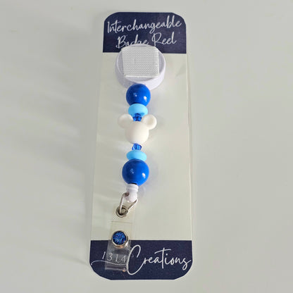 Bubbly Blue Mouse Badge Reel  - Interchangeable Beaded Badge Reel Clip -  Cute ID Holder For Work