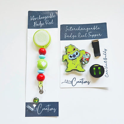 Stitch's Spooky Dress Up - Interchangeable Badge Reel - Cute Car Vent Clip - Beaded Badge Reel