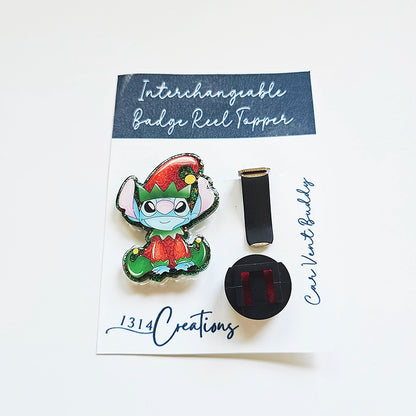 Galactic Gift Giver Badge Reel Topper /  Cute Christmas Elf Car Vent Clip / Interchangeable ID Holder For Work