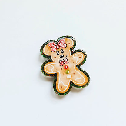 Gingerbread Mice-tress Topper / Interchangeable Badge Reel Topper / Cute Christmas Car Vent Clip / Beaded Badge Reel For Work