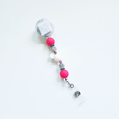 Frosted Dreams Badge Reel  - Interchangeable Rhinestone Beaded Badge Reel Clip -  Cute ID Holder For Work