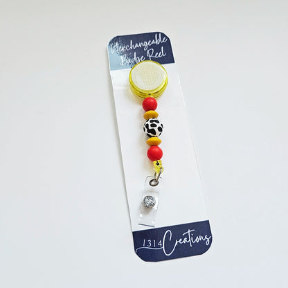 Moo-dy Rodeo Badge Reel  - Cute Interchangeable Cow Print Badge Reel Clip - Beaded Nurse ID Holder For Work