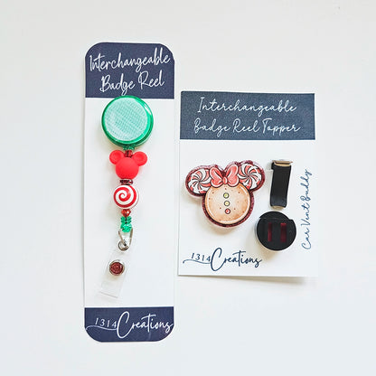 Merry Magical Swirls Gingerbread Mouse Badge Reel Topper 🎄 Festive Holiday Cheer for Work & Car 🐭 Cute Gingerbread Car Vent Clip & Christmas Nurse ID Holder