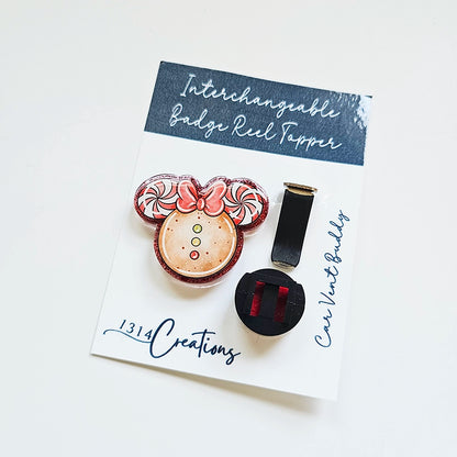Merry Magical Swirls Gingerbread Mouse Badge Reel Topper 🎄 Festive Holiday Cheer for Work & Car 🐭 Cute Gingerbread Car Vent Clip & Christmas Nurse ID Holder