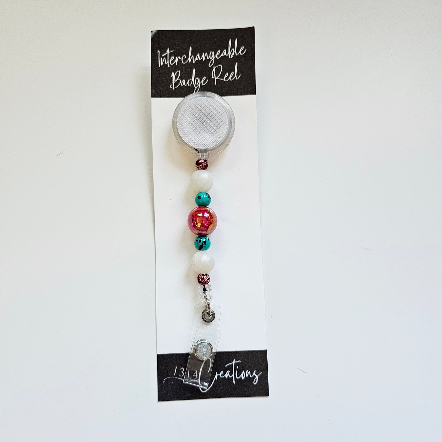 Pearlfectly Bold Badge Reel  - Interchangeable Beaded Badge Reel Clip -  Cute ID Holder For Work