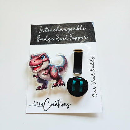 T-Rex Badge Reel Topper /  Cute Dinosaur Car Vent Clip / Interchangeable ID Holder For Work