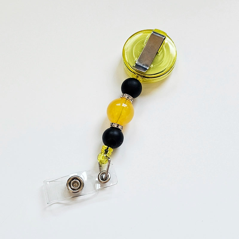 Bumble Bling Badge Reel  - Interchangeable Beaded Badge Reel Clip -  Cute ID Holder For Work