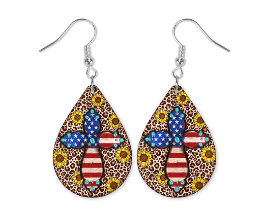 Fourth of July Cross Teardrop Earrings