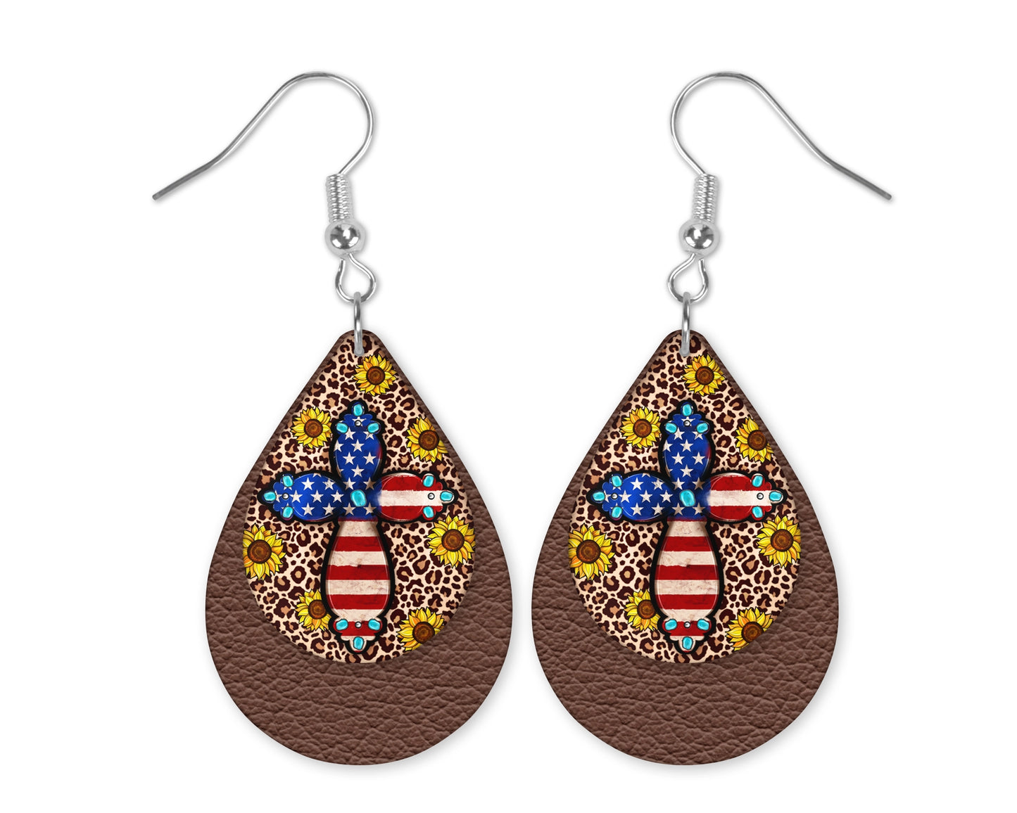 Fourth of July Cross Teardrop Earrings