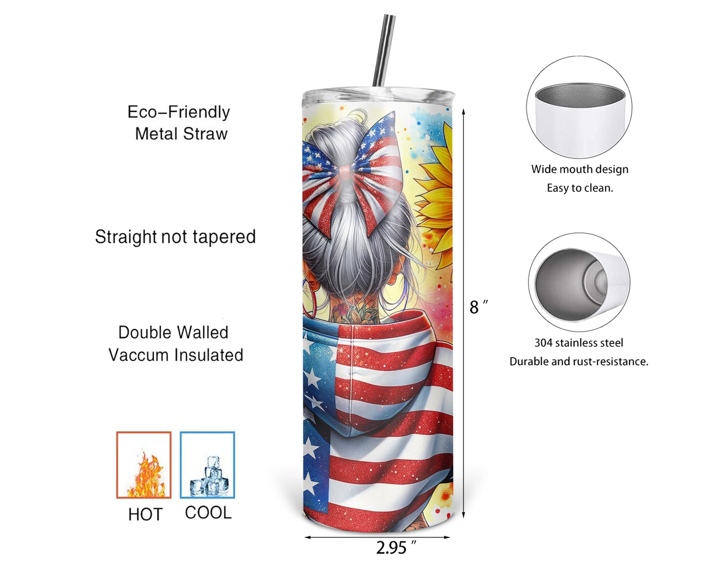 Star Spangled Spirit Tumbler / Patriotic 4th Of July Tumbler / America Independence Day Tumbler With Straw