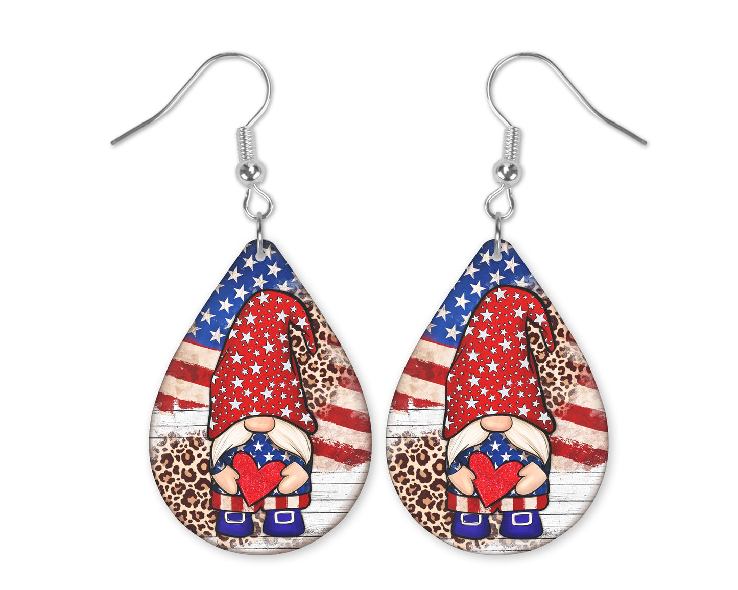 Fourth of July Gnome Teardrop Earrings