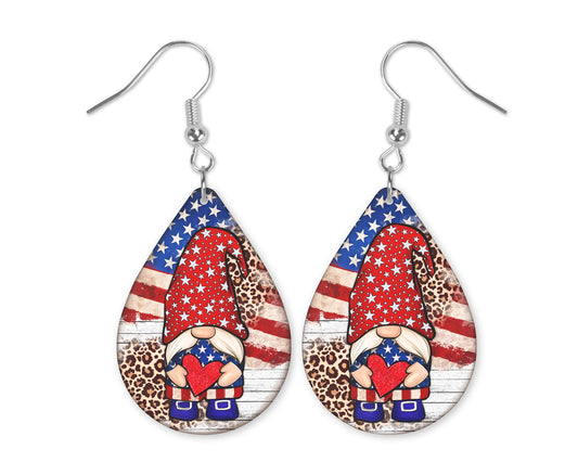 Fourth of July Gnome Teardrop Earrings