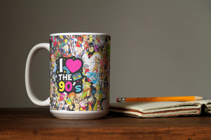 I Love The 90's, Nostalgic 90's Love Mug,  Hot Tea Time Machine Cup, The Perfect Gift for Throwback Fans