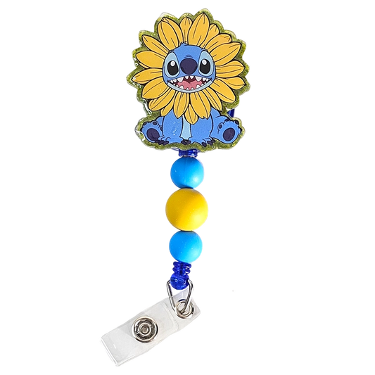 Alien Blooms Badge Reel - Cute Beaded Cartoon ID Holder - Sunflower Badge Reel - Gift For Nurses