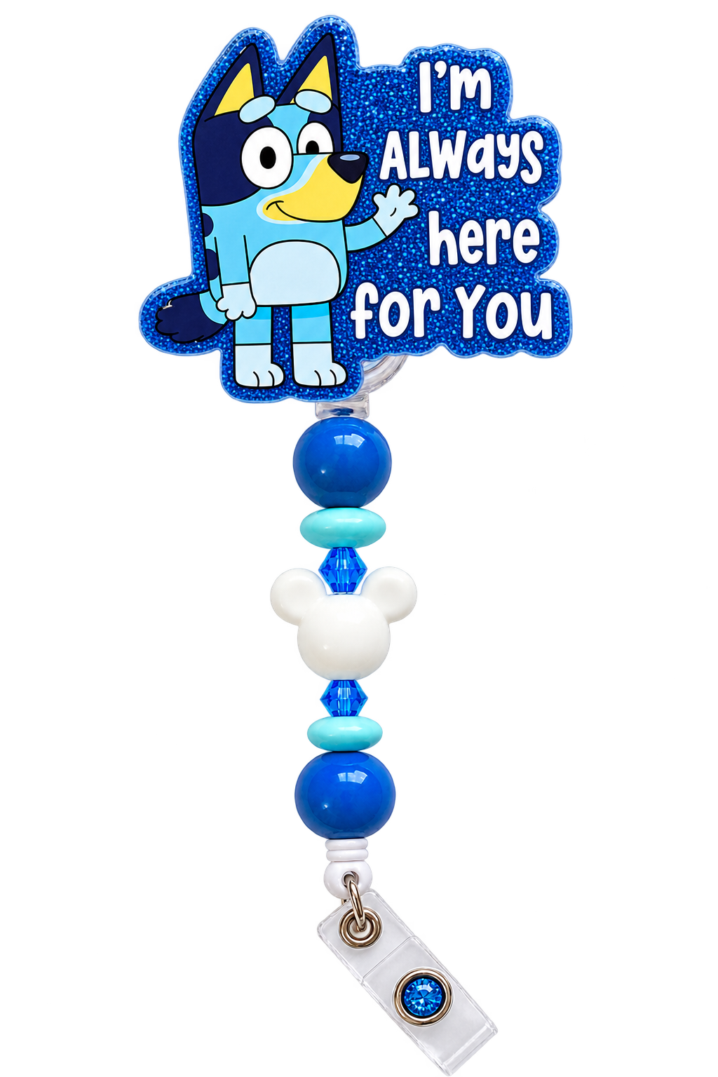 Always Here for You | Blue Pup Interchangeable Badge Reel & Topper