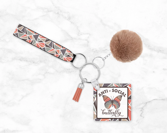 Anti-Social Butterfly Keychain Wristlet – Embrace Your Unapologetic Vibe! 🦋  Butterfly Back Pack Tag - Keychain Gift For Introverts