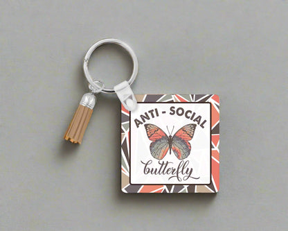 Anti-Social Butterfly Keychain Wristlet – Embrace Your Unapologetic Vibe! 🦋  Butterfly Back Pack Tag - Keychain Gift For Introverts