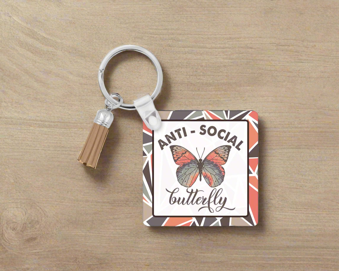 Anti-Social Butterfly Keychain Wristlet – Embrace Your Unapologetic Vibe! 🦋  Butterfly Back Pack Tag - Keychain Gift For Introverts