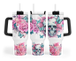 Blooming Menace Tumbler - Flowers And Skull 40oz Tumbler With Handle - Floral Butterfly Tumbler