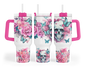 Blooming Menace Tumbler - Flowers And Skull 40oz Tumbler With Handle - Floral Butterfly Tumbler