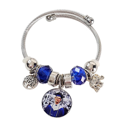 Blue Serenity Silver Charm Bracelet 🌟 Adjustable Photo Charm Bracelet 🌟Custom Photograph Gift 🌟Memorial Bracelet