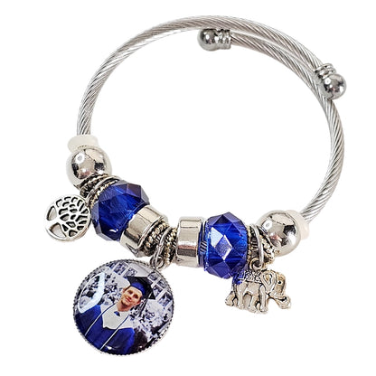 Blue Serenity Silver Charm Bracelet 🌟 Adjustable Photo Charm Bracelet 🌟Custom Photograph Gift 🌟Memorial Bracelet