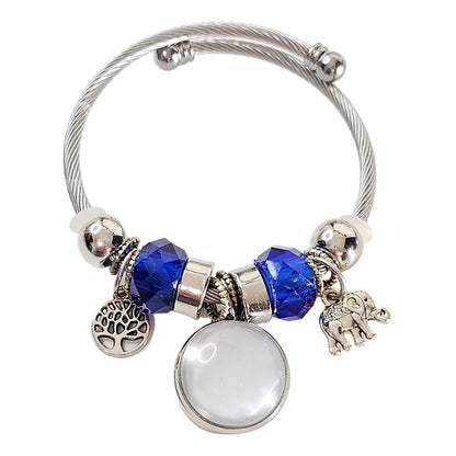 Blue Serenity Silver Charm Bracelet 🌟 Adjustable Photo Charm Bracelet 🌟Custom Photograph Gift 🌟Memorial Bracelet