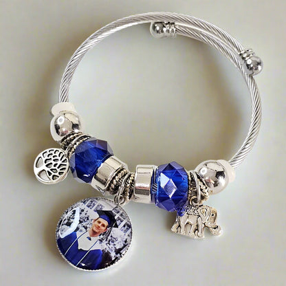 Blue Serenity Silver Charm Bracelet 🌟 Adjustable Photo Charm Bracelet 🌟Custom Photograph Gift 🌟Memorial Bracelet