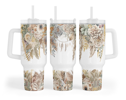 Bohemian Blooms Tumbler - 40oz Floral Design Tumbler With Handle - Gift For Her