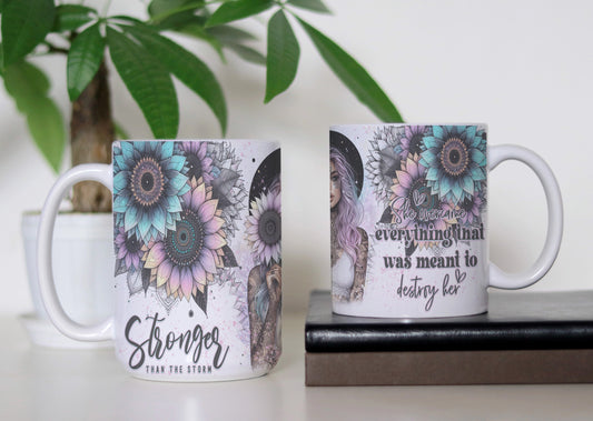 Boho Fierce & Unstoppable Mug – Sip with Confidence & Empowerment! 💪 Inspirational Stronger Than The Storm Coffee Cup🌻 Motivational Gift For Her