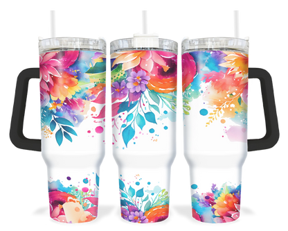 Bold Botanicals Tumbler - 40oz Colorful Floral Tumbler With Handle - Gift For Her