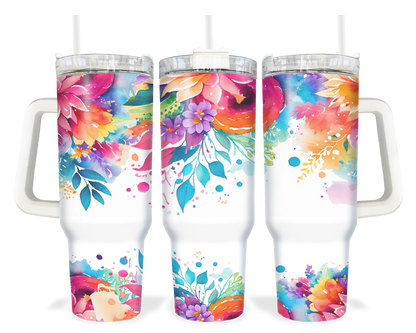 Bold Botanicals Tumbler - 40oz Colorful Floral Tumbler With Handle - Gift For Her