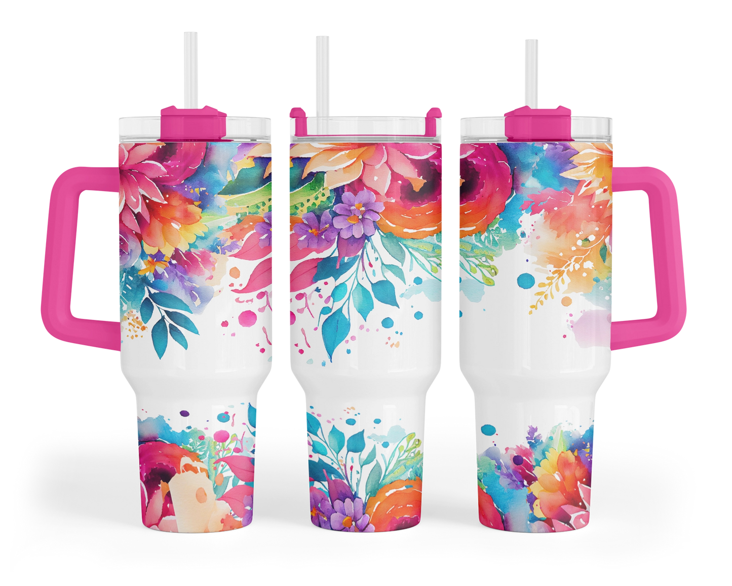 Bold Botanicals Tumbler - 40oz Colorful Floral Tumbler With Handle - Gift For Her