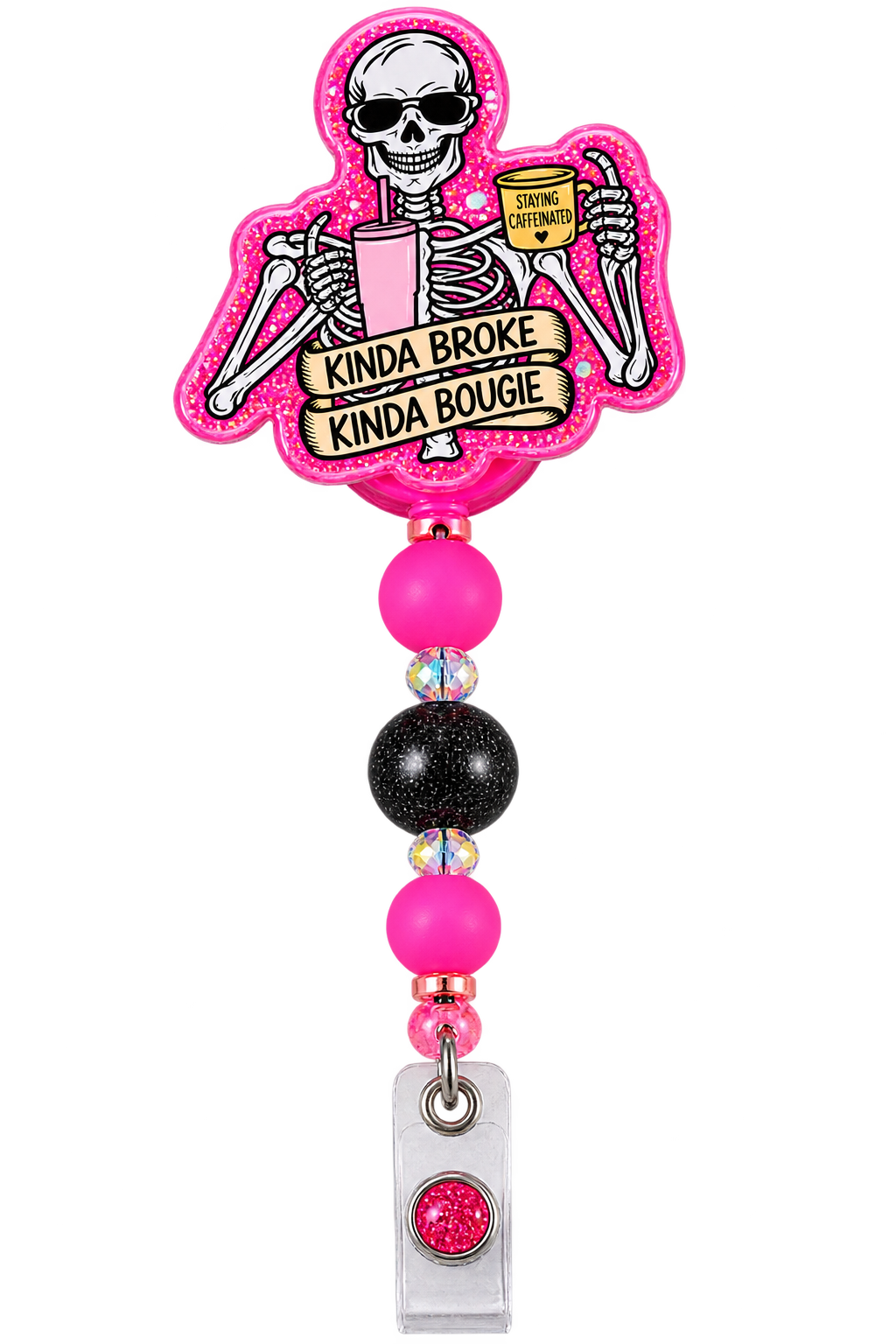 Broke, Bougie & Clocked | Interchangeable Beaded Badge Reel