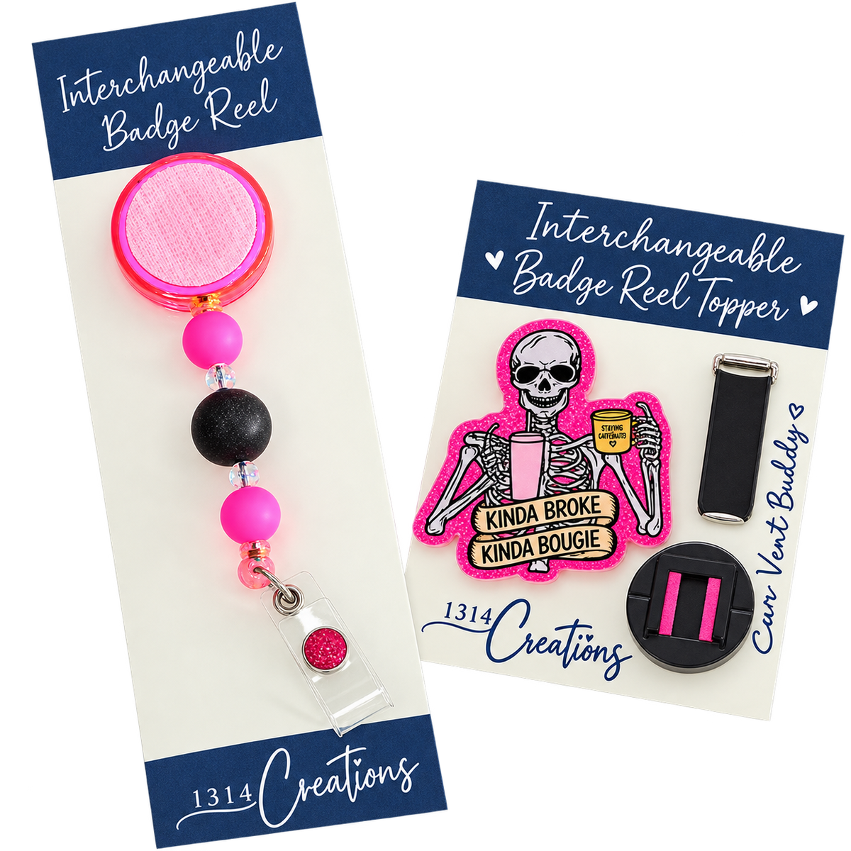 Broke, Bougie & Clocked | Interchangeable Beaded Badge Reel
