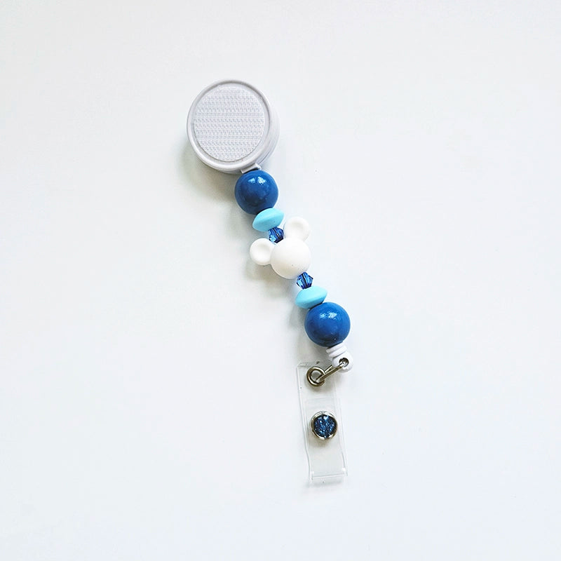 Bubbly Blue Mouse Badge Reel  - Interchangeable Beaded Badge Reel Clip -  Cute ID Holder For Work