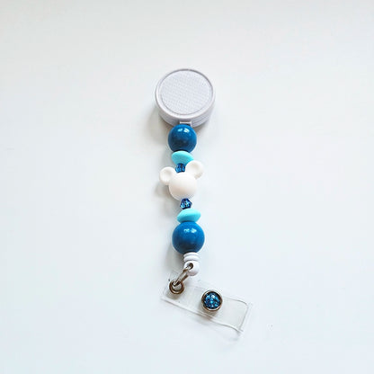 Bubbly Blue Mouse Badge Reel  - Interchangeable Beaded Badge Reel Clip -  Cute ID Holder For Work